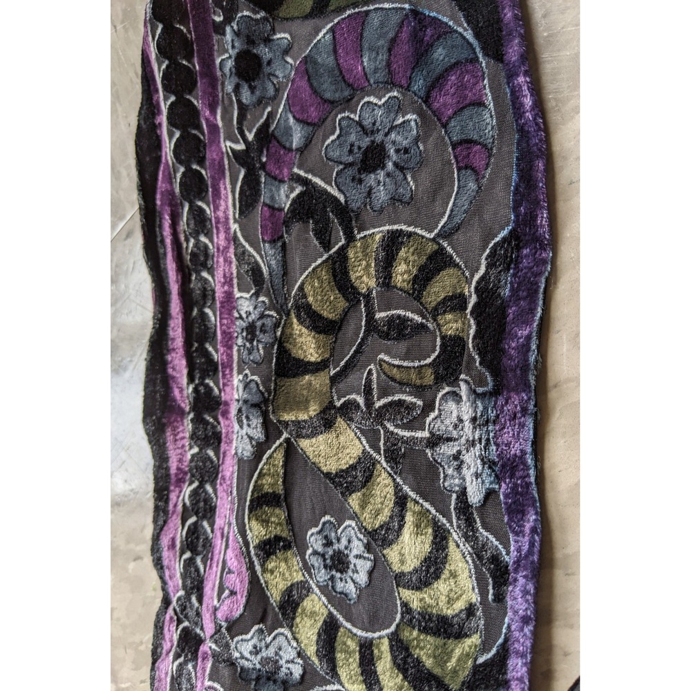 Artsy Burnout Velvet Infinity Scarf Floral Devore Art to Wear Purple Green Black